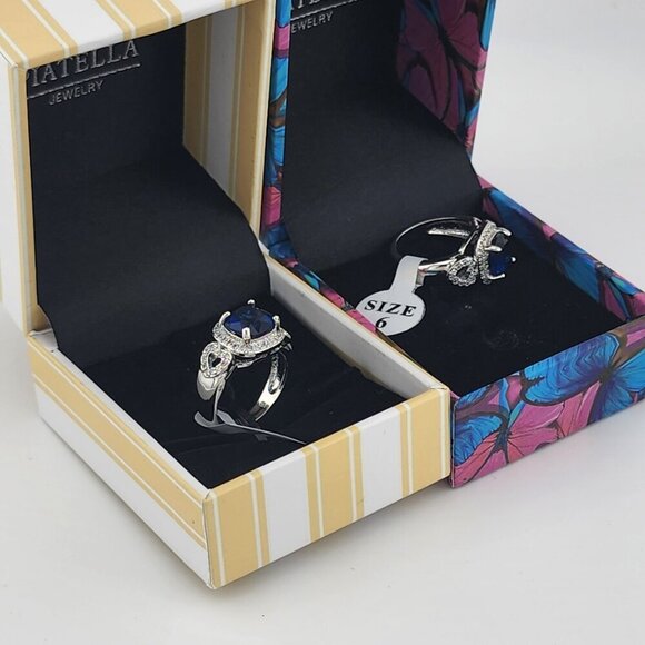 Brand New Gold Plated Double Heart Blue gemstone Ring - Picture 5 of 8